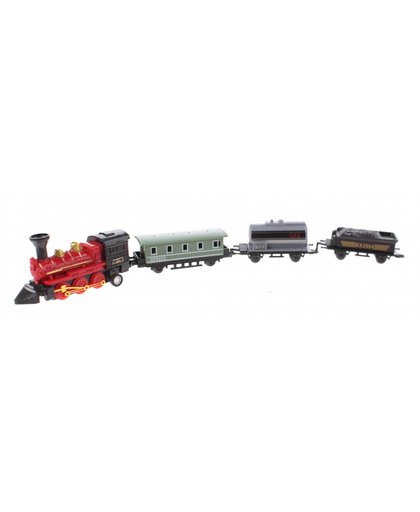 Johntoy speelgoedtrein met drie wagons 7,5 cm rood