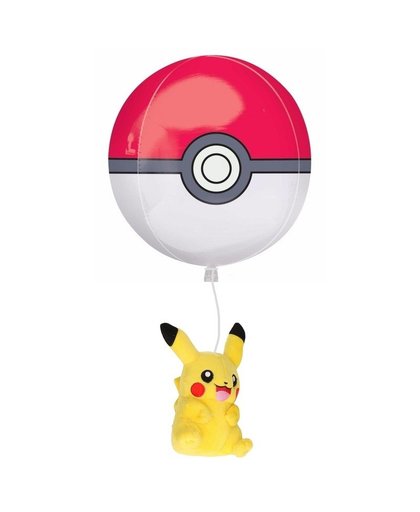 Verjaardagscadeau Pokemon Pikachu knuffel en Pokeball ballon Multi