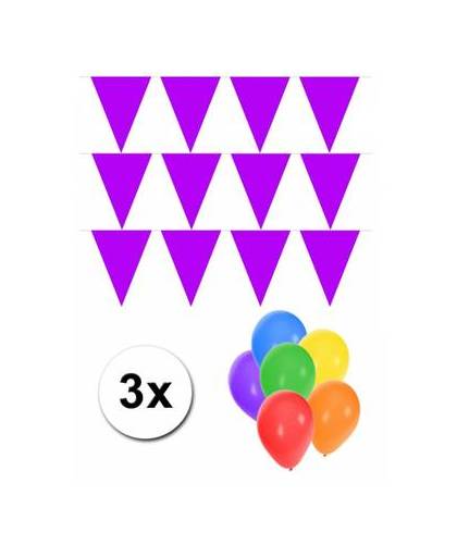 Pakket 3x vlaggenlijn xl paars incl gratis ballonnen
