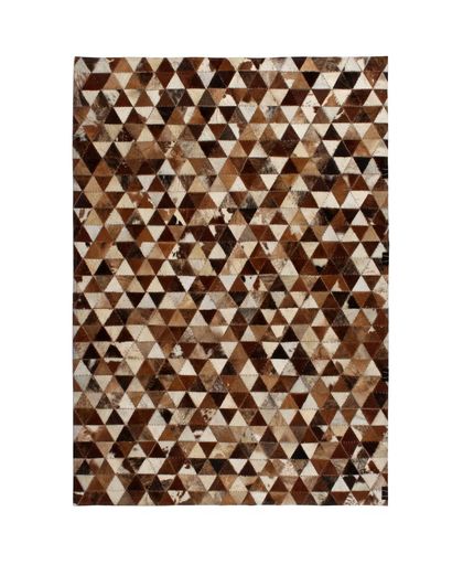 vidaXL Tapijt driehoek patchwork 80x150 cm echt leer bruin/wit