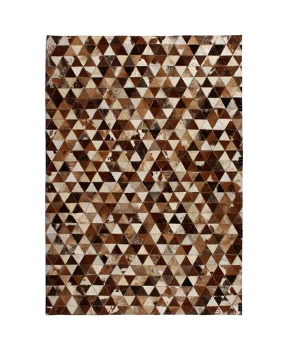 vidaXL Tapijt driehoek patchwork 160x230 cm echt leer bruin/wit