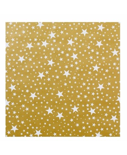 Kerst inpakpapier goud met witte sterren 200 x 70 cm op rol Goudkleurig