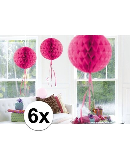6x feestversiering decoratie bollen fel roze 30 cm Roze