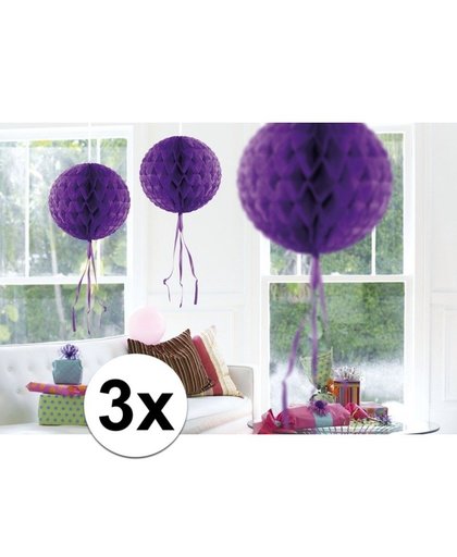 3x feestversiering decoratie bollen paars 30 cm Paars