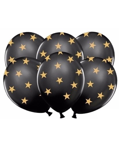 Zwarte ballonnen met gouden sterren 12 stuks Multi