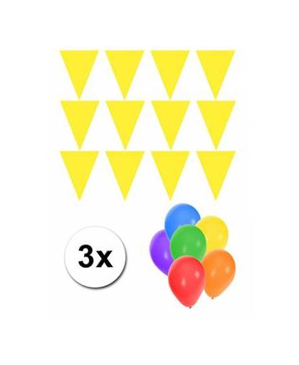 Pakket 3x vlaggenlijn xl geel incl gratis ballonnen
