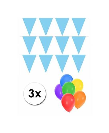 Pakket 3x vlaggenlijn xl lichtblauw incl gratis ballonnen