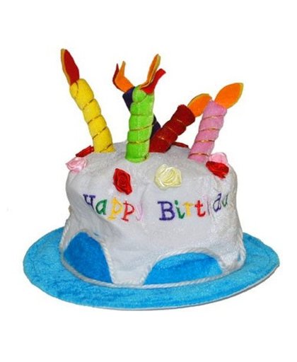 Boland hoed Cream cake Happy Birthday blauw
