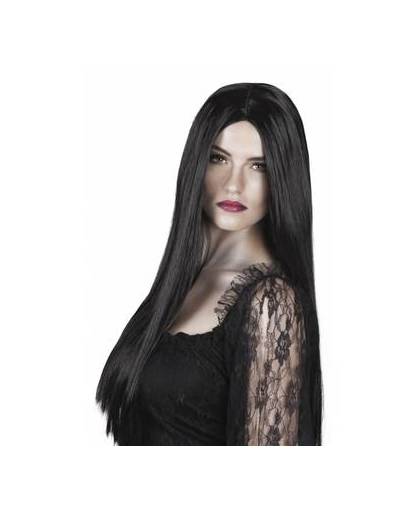 Heksenpruik lang zwart haar