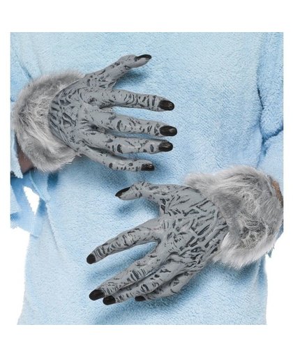 Halloween - Weerwolf handschoenen grijs met nepbont voor volwassenen Grijs