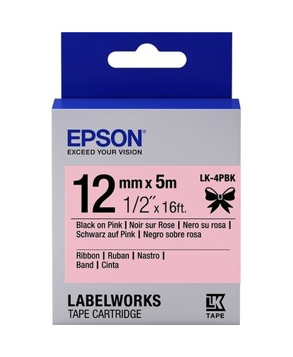 Epson Label Cartridge Satin Ribbon LK-4PBK zwart/roze 12 mm (5 m) labelprinter-tape