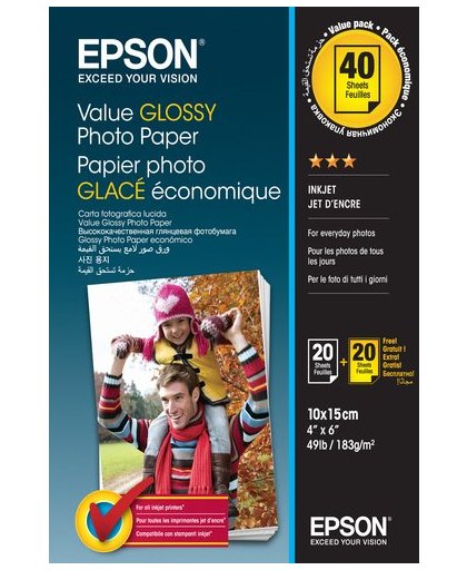 Epson Value Glossy Photo Paper - 10x15cm - 2x 20 Vellen (BOGOF) pak fotopapier