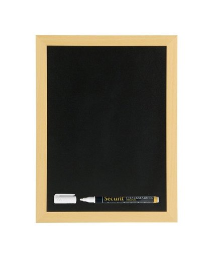 Zwart krijtbord met teak houten rand 30 x 40 cm inclusief stift Zwart