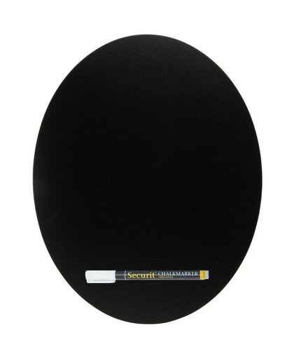 Zwart ovaal krijtbord 38 cm inclusief stift Zwart