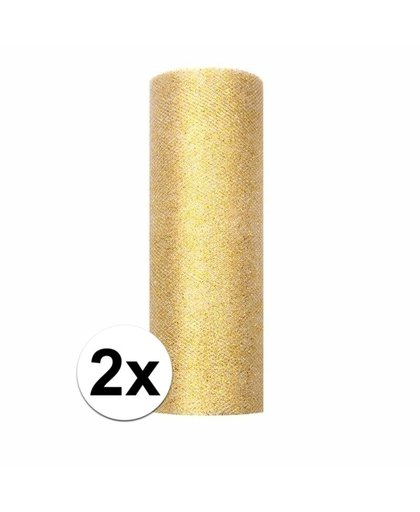 2x rollen Glitter tule stof goud 15 cm breed Goudkleurig