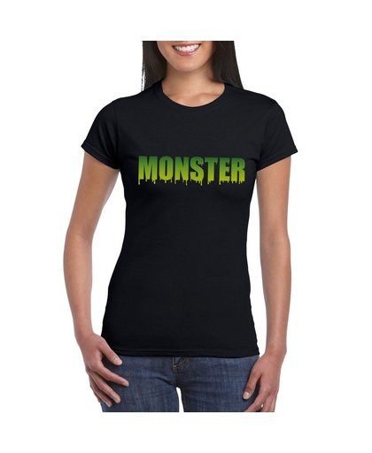Halloween - Halloween monster tekst t-shirt zwart dames S Zwart
