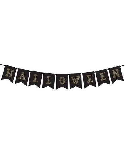 Halloween - Zwarte Halloween DIY banner vlaggenlijn/slinger 20 x 175 cm Zwart