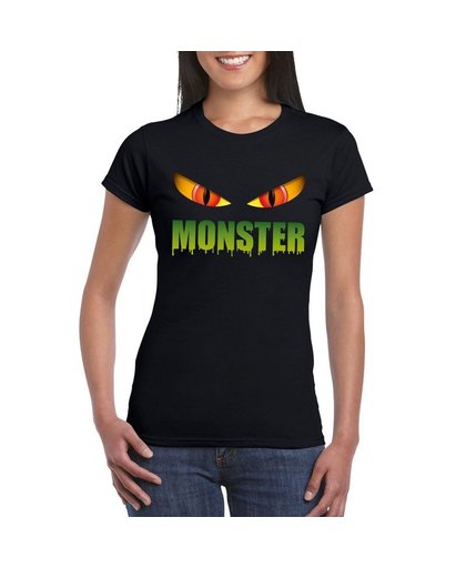 Halloween - Halloween monster ogen t-shirt zwart dames M Zwart
