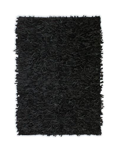 Tapijt shaggy hoogpolig 80x160 cm echt leer zwart