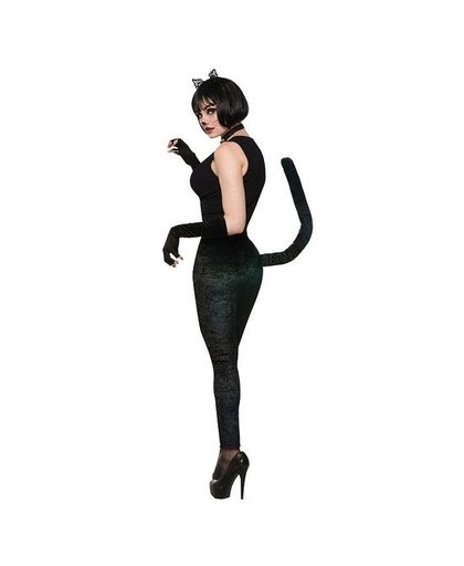 Zwarte katten pak/kostuum velours legging met kattenstaart 38-42 (STANDARD) Zwart