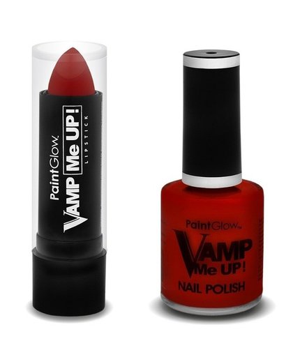 Halloween - Vampieren schmink set mat rode lippenstift en nagellak Rood