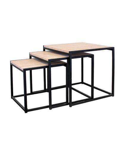 Tables carrées gigognes bois et métal - Lot de 3