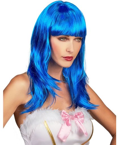 Perruque longue bleue à frange femme Taille Unique