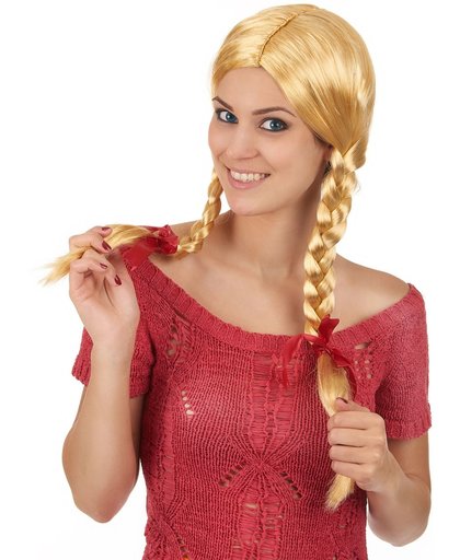 Perruque blonde couettes écolière femme Taille Unique
