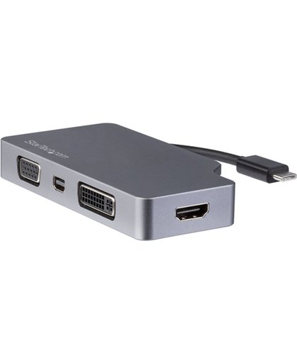 StarTech.com USB-C 4-in-1 multiport video adapter aluminium 4K 60Hz space gray grijs USB grafische adapter