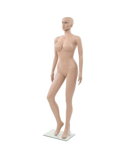 Etalagepop sexy vrouw met glazen voet 180 cm beige