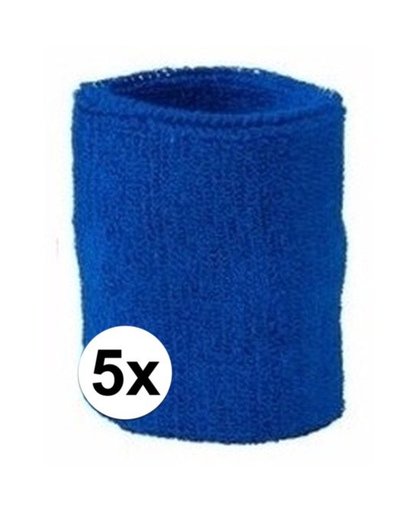 5x Kobalt blauw zweetbandje voor pols Blauw