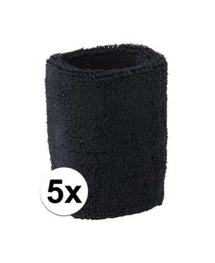 5x Zwart zweetbandje voor pols Zwart