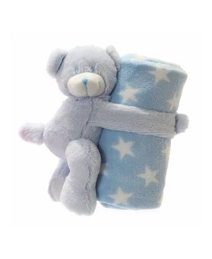 Fleece deken blauwe met knuffel beer 75 x 75 cm