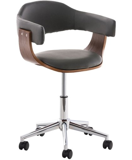 Clp Design bureaustoel BRUGGE, met houten frame, executive kantoorstoel draaibaar en in hoogte verstelbaar ongeveer 45 - 60 cm, bekleding van  kunstleer - grijs houtkleur : walnoot