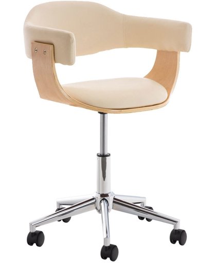 Clp Design bureaustoel BRUGGE, met houten frame, executive kantoorstoel draaibaar en in hoogte verstelbaar ongeveer 45 - 60 cm, bekleding van  kunstleer - crème houtkleur: natura