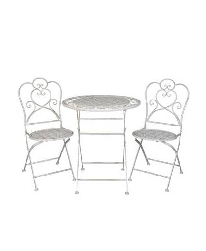 Clayre & eef tafel + 2 stoelen ø 70x75 / (2) 42x39x93 cm - wit - metaal