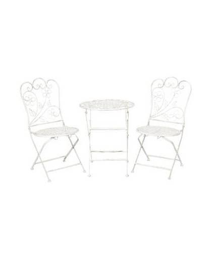 Clayre & eef kinder tafel + 2 stoelen ø 40x49/32x32x67 cm - wit - metaal