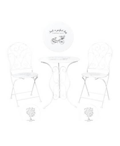 Clayre & eef tafel + 2 stoelen ø 60x70/40x40x92 cm - wit - metaal