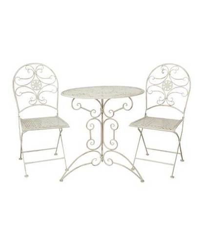Clayre & eef tafel + 2 stoelen ø 70x74/40x45x95 cm - wit - metaal