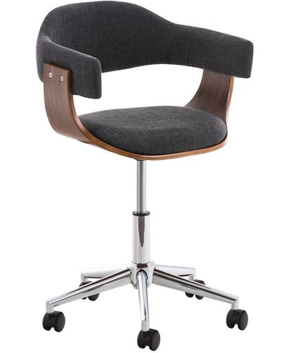 Clp Design bureaustoel BRUGGE, met houten frame, executive kantoorstoel draaibaar en in hoogte verstelbaar ongeveer 45 - 60 cm, bekleding van stof - donkergrijs houtkleur : walnoot