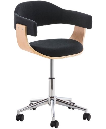 Clp Design bureaustoel BRUGGE, met houten frame, executive kantoorstoel draaibaar en in hoogte verstelbaar ongeveer 45 - 60 cm, bekleding van stof - zwart houtkleur: natura