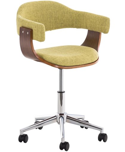 Clp Design bureaustoel BRUGGE, met houten frame, executive kantoorstoel draaibaar en in hoogte verstelbaar ongeveer 45 - 60 cm, bekleding van stof - groen houtkleur : walnoot