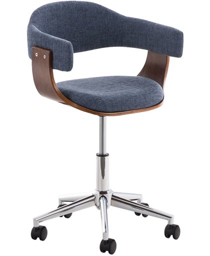 Clp Design bureaustoel BRUGGE, met houten frame, executive kantoorstoel draaibaar en in hoogte verstelbaar ongeveer 45 - 60 cm, bekleding van stof - blauw houtkleur : walnoot