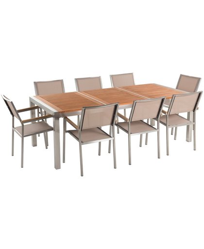 beliani Ensemble de jardin table 220 cm et 8 chaises beiges Grosseto