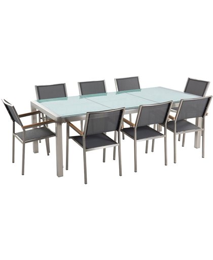 beliani Ensemble de jardin table en verre et 8 chaises grises - Grosseto