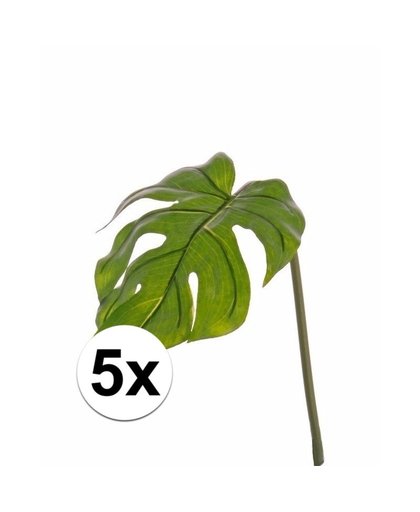 5x stuks kunstplant Monstera bladgroen takken 55 cm Groen