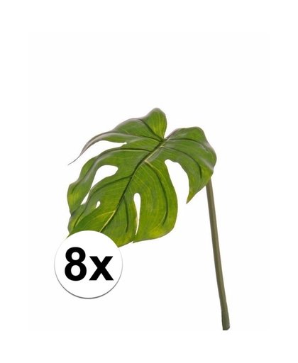 8x stuks kunstplant Monstera bladgroen takken 55 cm Groen