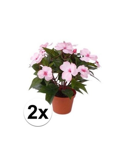 2x stuks kunstplanten roze bloemen Vlijtig Liesje in pot 25 cm Roze