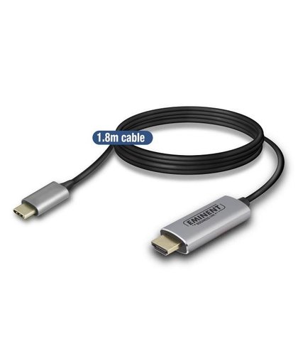 Eminent AB7874 video kabel adapter 1,8 m USB C HDMI Type A (Standard) Zwart, Grijs