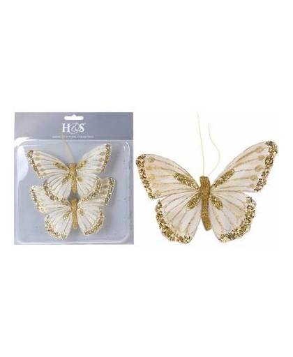 2 stuks kerstboomversiering vlinders goud op clip